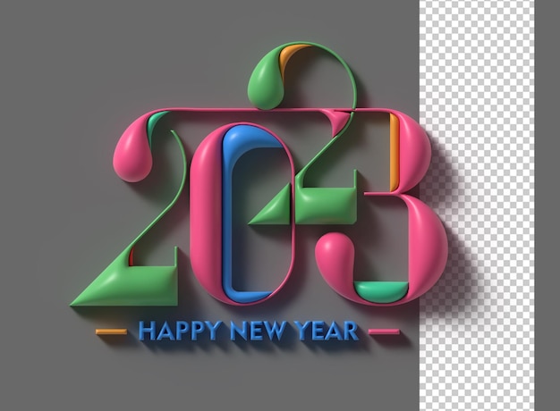 2023 Szczęśliwego Nowego Roku 3d Render Tekst Typografia Projekt Baner Plakat Ilustracja 3d