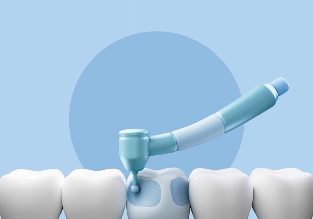 3d ilustracja dla dentysty z zębami i szczoteczką do zębów