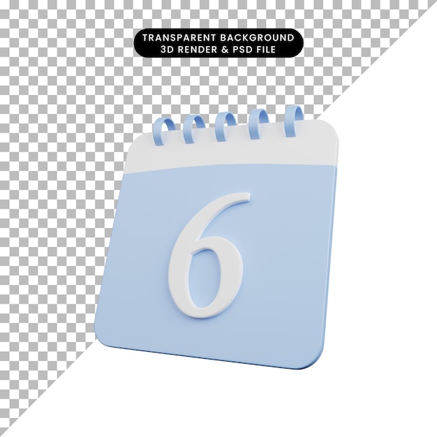 3d Ilustracja Kalendarza Prostego Obiektu Numer 6 Premium Psd