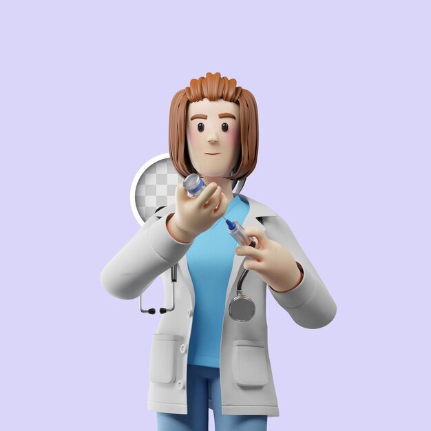 3d ilustracja kobiecego lekarza z zastrzykiem