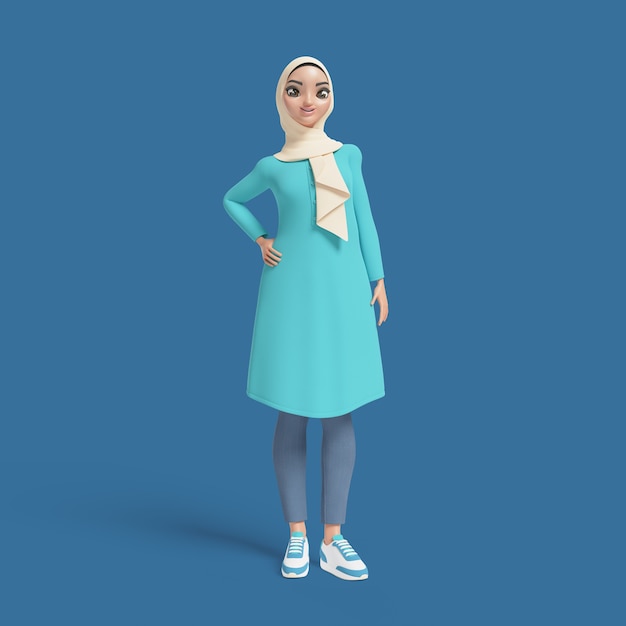 Bezpłatny plik PSD 3d ilustracja muzułmańskiej kobiety noszącej hidżab
