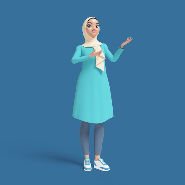 Bezpłatny plik PSD 3d ilustracja muzułmańskiej kobiety noszącej hidżab