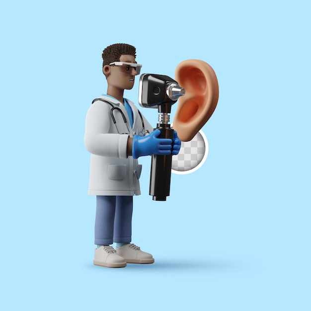 Bezpłatny plik PSD 3d ilustracja otolaryngolog sprawdzający ucho