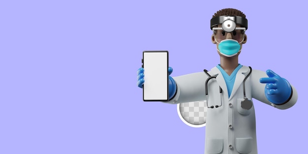 3d ilustracja otolaryngolog z telefonem komórkowym