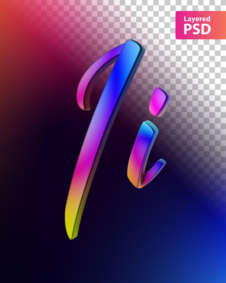 Bezpłatny plik PSD 3d kaligraficzna litera kolor tęczy