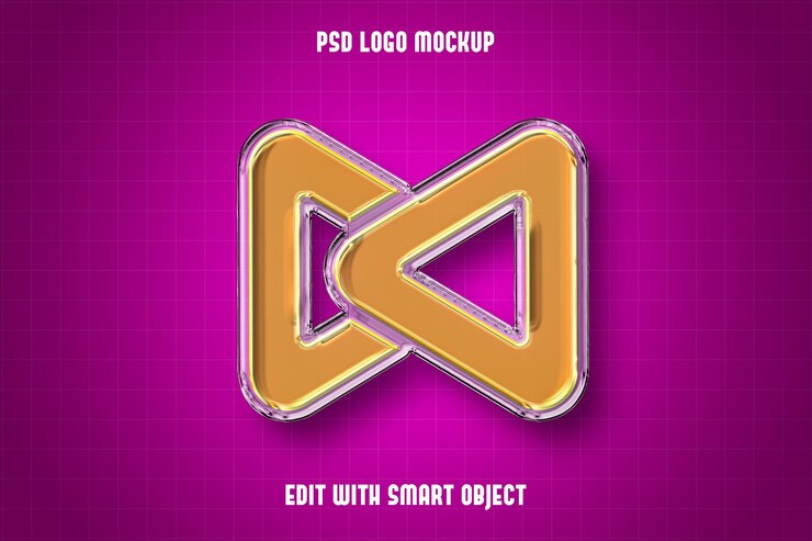 Bezpłatny plik PSD 3d neon żółty mockup logo na fioletowym tle