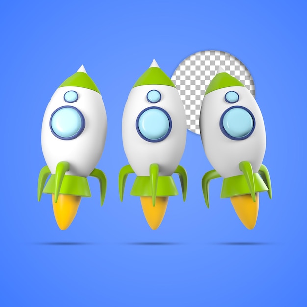 Bezpłatny plik PSD 3d render ilustracja statek kosmiczny rakieta na białym tle ikona