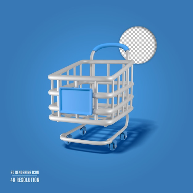 Bezpłatny plik PSD 3d render ilustracja wózek wózek na zakupy ikona na białym tle