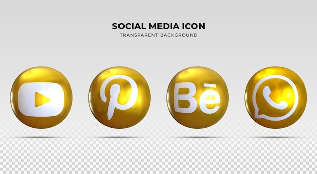 3d render media społecznościowe złote ikony paczka kolekcja logo mediów społecznościowych