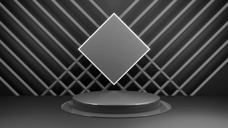 Bezpłatny plik PSD 3d renderowanie czarnego tła i produktu na podium