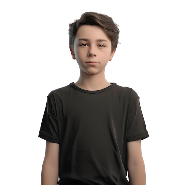 Bezpłatny plik PSD 3d renderowanie nastolatka w czarnej koszulce odizolowane na białym tle