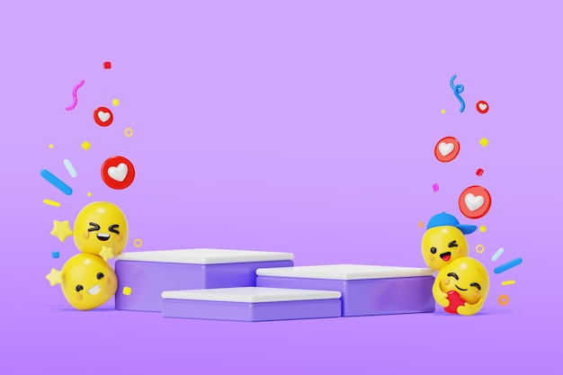 Bezpłatny plik PSD 3d tło podium mediów społecznościowych z emoji