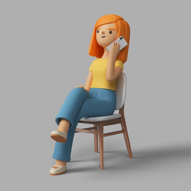 3D żeński charakter mówi na smartfonie