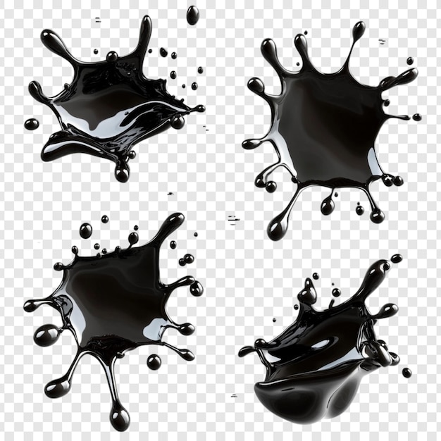 Abstract Black Liquid Splatter Dynamic 3D Render of Four Unique Splashes (Dynamiczne renderowanie czterech unikalnych rozbłysków)