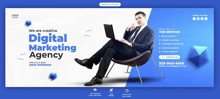 Bezpłatny plik PSD agencja marketingu cyfrowego i korporacyjna okładka facebook szablon banera