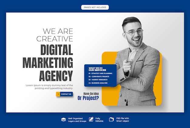 Agencja marketingu cyfrowego i szablon korporacyjnego banera internetowego