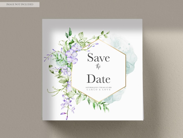 Bezpłatny plik PSD akwarela fioletowe i fioletowe kwiaty bzu zaproszenie