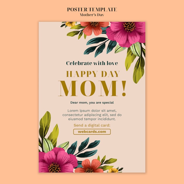 Akwarela kwiatowy plakat z okazji dnia matki