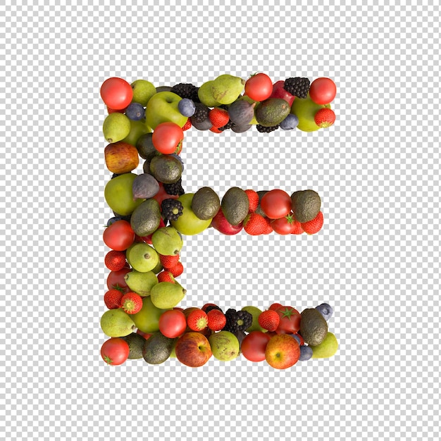 Bezpłatny plik PSD alfabet świeżych owoców na przezroczystym tle
