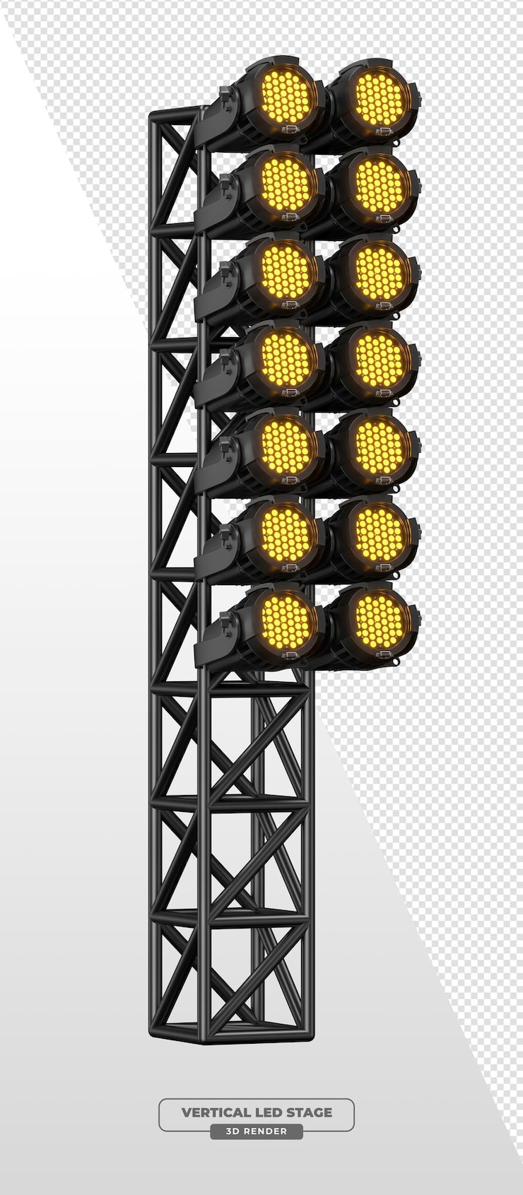 Bezpłatny plik PSD angled dualcolumn truss tower z amberowymi reflektorami led na scenie w renderowaniu 3d