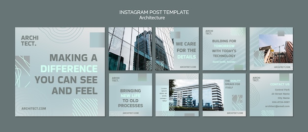Bezpłatny plik PSD architektura i budowanie kolekcji postów na instagramie