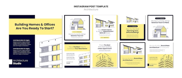 Bezpłatny plik PSD architektura i budowanie kolekcji postów na instagramie