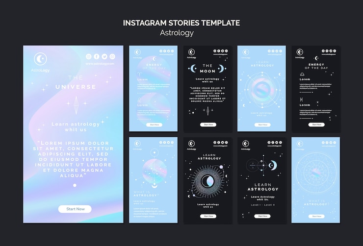 Bezpłatny plik PSD astrologia instagram pack pack