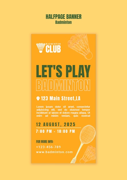 Bezpłatny plik PSD badminton template design