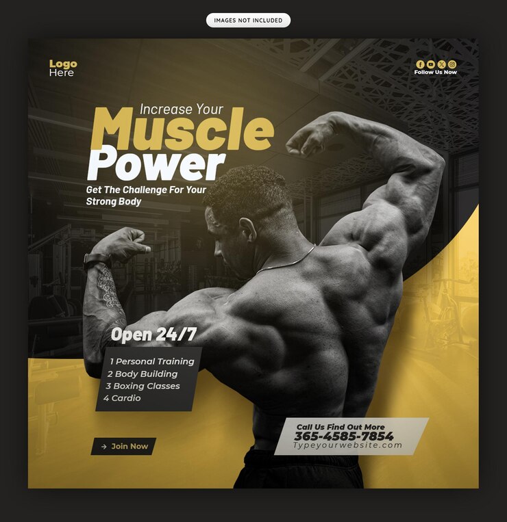 Bezpłatny plik PSD baner mediów społecznościowych dla siłowni i fitnessów lub szablon postów na instagramie