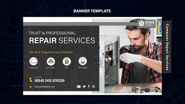 Baner usług naprawy komputerów i telefonów