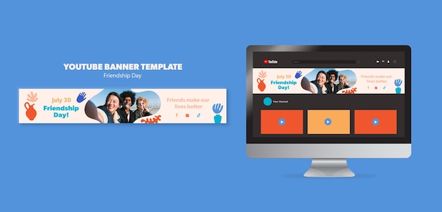 Bezpłatny plik PSD baner youtube obchody dnia przyjaźni