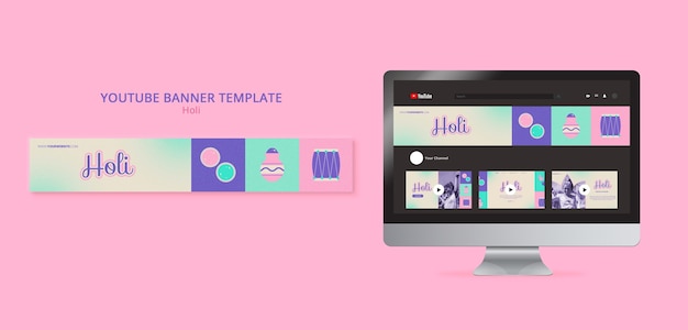 Bezpłatny plik PSD baner youtube z obchodami festiwalu holi