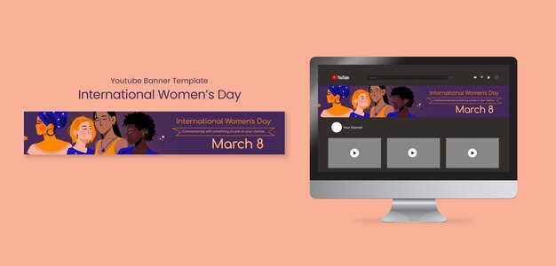Bezpłatny plik PSD baner youtube z okazji dnia kobiet