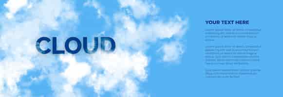 Bezpłatny plik PSD baner z chmurami i tekstem na niebieskim tle