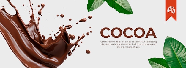 Bezpłatny plik PSD baner z tłem liści i odrobiną kakao na białym tle