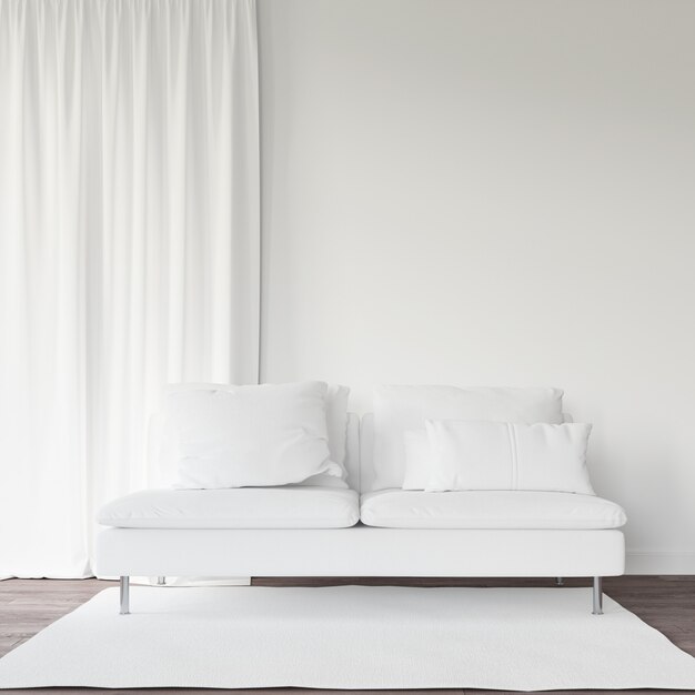 biała sofa i zasłona