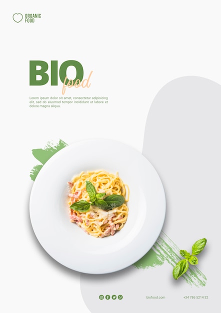 Bezpłatny plik PSD bio szablon ulotki żywności ze zdjęciem