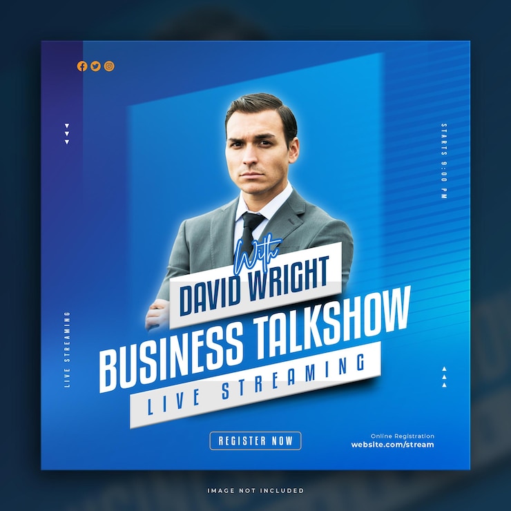 Bezpłatny plik PSD biznesowy talk show przesyłany strumieniowo na żywo szablon postu w mediach społecznościowych