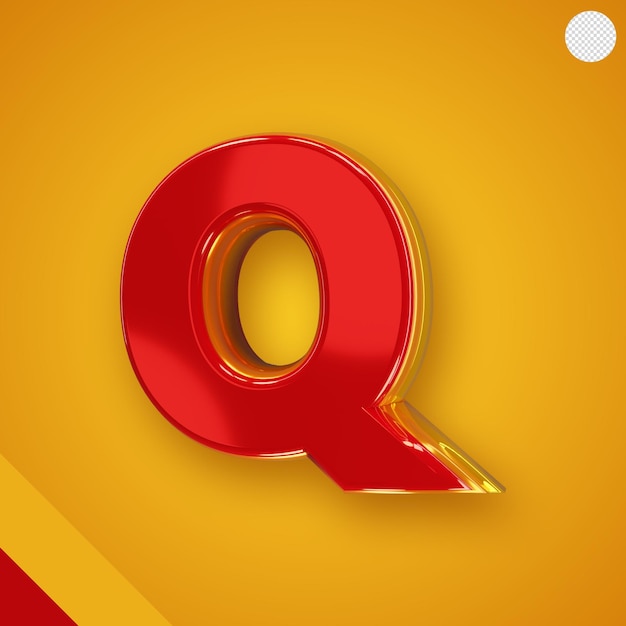 Bezpłatny plik PSD błyszczący czerwony alfabet z żółtą 3d literą q