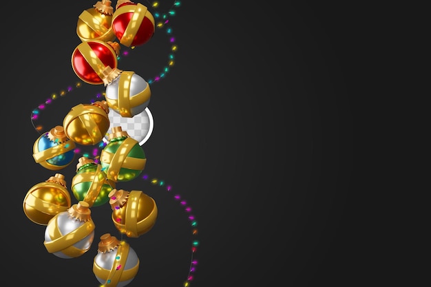 Bezpłatny plik PSD bombki i lampki. ilustracja 3d