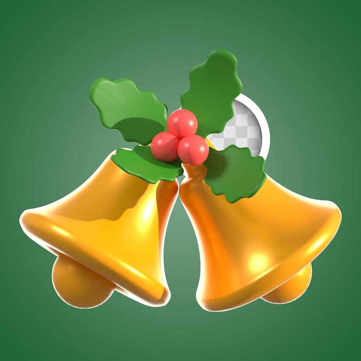 Bezpłatny plik PSD boże narodzenie dzwon z mistletoe 3d ilustracja
