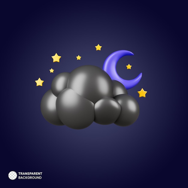 Bezpłatny plik PSD chmura księżyc noc gwiazda pogoda ikona 3d render ilustracja