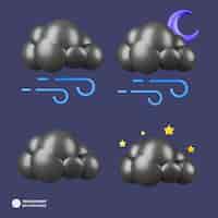 Bezpłatny plik PSD ciemna chmura 3d zestaw ikon 3d renderowania ilustracji