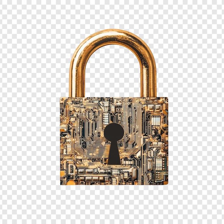 Bezpłatny plik PSD cybersecurity padlock digital fortress gold circuit board ochrona danych online security privacy shield technologiczna ochrona bezpieczeństwo sieci innowacja lock ochrona hightech