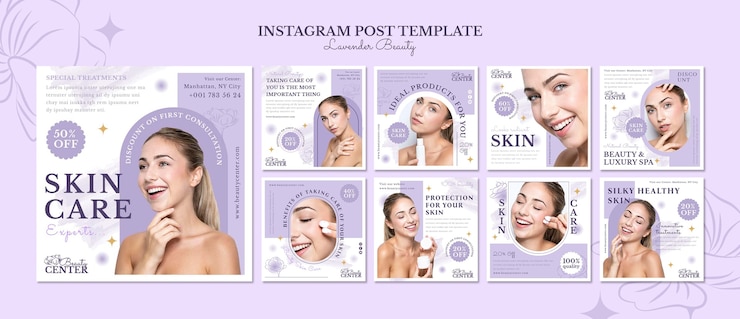 Bezpłatny plik PSD cyfrowe lawendowe posty na instagramie