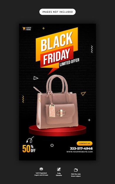 Bezpłatny plik PSD czarny piątek super wyprzedaż szablon banera na instagram i facebook