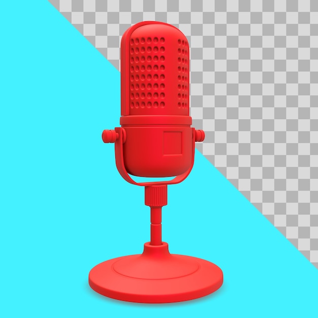 Bezpłatny plik PSD czerwony mikrofon z ilustracją 3d do podcastu lub ścieżki przycinania radia