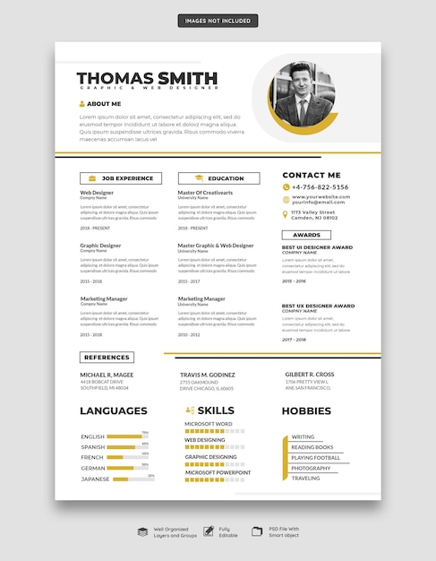 Czyste i nowoczesne portfolio CV lub szablon cv