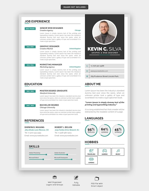 Czyste i nowoczesne portfolio CV lub szablon CV