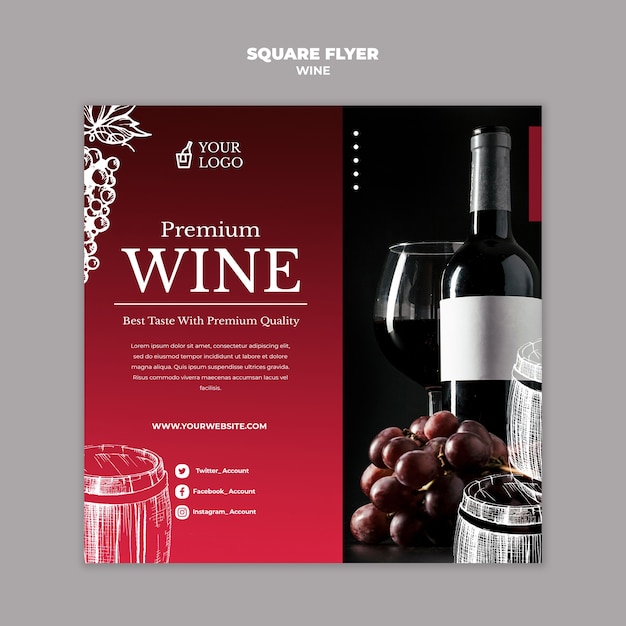 Bezpłatny plik PSD degustacja wina w stylu kwadratowych ulotek